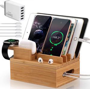 Pezin & Hulin Charging Station for Multiple Devices, 5 
Port Multi USB Charger Stand, Cellphone Charging  Stations.(Includes 5 Port USB Charger, 5 Cables, with AirPod & iWatch Stand)