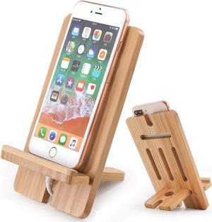 Pezin & Hulin Bamboo Cell Phone Tablet Stand,Wooden Smart Phone Desktop Charging Dock Holder Compatible with Pad, Phone 12 , All iOS & Android Phone, Tablet - 1 Pack.