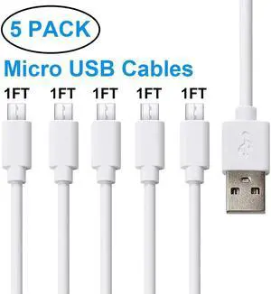 Pezin & Hulin 5Pack USB to Micro USB Cable - 1 ft - Micro USB Cable - Durable - USB to Micro USB Charging Cable - Compatible with Samsung HTC Nokia LG and More