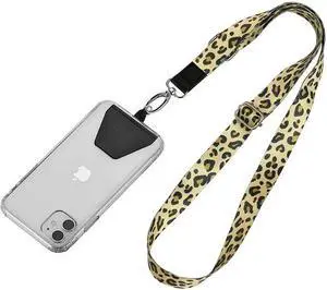 Pezin & Hulin 138cm Adjustable Mobile Phone Lanyard, Diagonal Neck Hanging, Anti-lost Fixed Clip Patch, Widened Wrist Rope leopard print