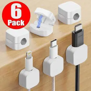 Pezin & Hulin Magnetic Cable Clips, 6 Pack of Magnetic Cable Holder Cord Organizer Phone Charging Cable Clip Cable Management Cover for Home Office Car White