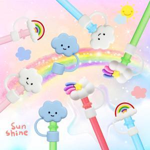 Pezin & Hulin Cute Strawberry Straw Covers For Stanley Tumbler Cups Accessories Kawaii Silicone Straw Toppers Protector Cap For 10mm Straws, 5PACK