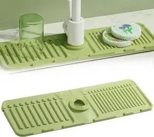 Pezin & Hulin Kitchen Sink Splash Guard Silicone Faucet Drain Pad Drip Catcher Tray Slip Mat (16.1" x 4.7"), Green