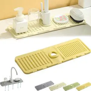 Pezin & Hulin Kitchen Sink Splash Guard Silicone Faucet Drain Pad Drip Catcher Tray Slip Mat (16.1" x 4.7"), Yellow
