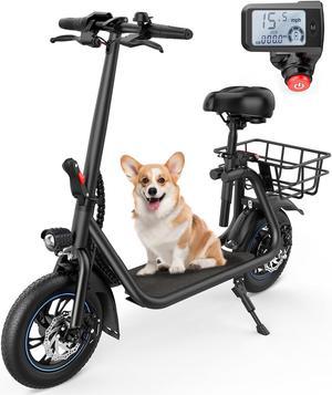 GYROOR C1 450W Electric Scooter with Seat, Powerful Motor up to 22 Miles Range, Folding Electric Scooter for Adult Max Speed 15.5Mph, Electric Scooter for Commuting with Basket