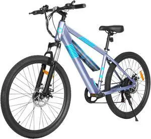 GYROOR 350W Electric Bike 26" Electric Mountain Bike for Adults, 36V Built-in Hidden Removable Battery with Shimano 7 Speed City Commuter Bike for Man Woman - UL2849 Blue/Blue