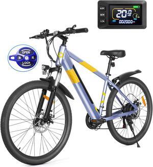 GYROOR 550W Electric Bike 26" Electric Mountain Bike for Adults, 48V Built-in Hidden Removable Battery, Up to 50 Miles with Shimano 21 Speed City Commuter Bike for Man Woman - UL2849 Blue