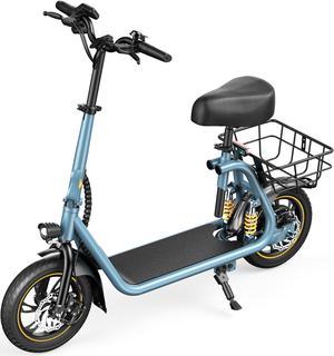 GYROOR C1Pro 550W Electric Scooter with Seat for Adult, 12 inch Commuter Electric Scooter with Dual Shock Absorbers and Basket - Up to 25 Miles 18.6MPH Blue S Max