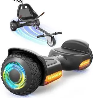 GYROOR 6.5 in. Hoverboard with Go Kart Seat, All Terrain Self-Balancing Scooter for kids, Dual 250W Motors, 360° Swivel Wheels, Rear Suspension, Bluetooth Speaker, UL2272 Certified, Black GYROOR 6.5 in. Hoverboard with Go Kart Seat, All Terrain Self-Balancing Scooter for kids, Dual 250W Motors, 360° Swivel Wheels, Rear Suspension, Bluetooth Speaker, UL2272 Certified, Black