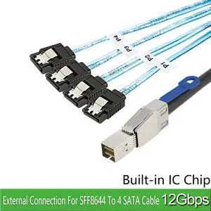 Weastlinks Mini SAS HD SFF 8644 To SATA Cable 180 degree 4 port 7Pin, Mini SAS HD SFF-8644 to 4 SATA 7pin 12GB for Hard Disk Data Server