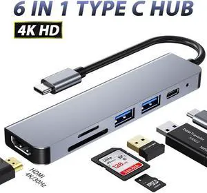 Weastlinks Type-C Usb Hub 6 In 1 Usb3.0 Otg Adapter 2 Usb C HDMI-compatible Tf Sd Solt Pd Charger Splitter for Macbook Laptops Usbc Hub