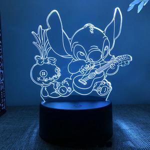 Weastlinks Anime Kawaii Stitch Lilo and Stitch 3D Illusion Bedroom Decoration Desk Lamp Acrylic Sleep Night Light Birthday Christmas Gift