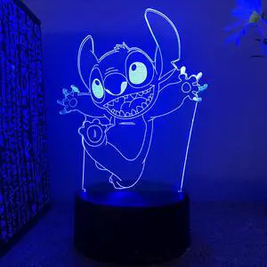Weastlinks Anime Kawaii Stitch Lilo and Stitch 3D Illusion Bedroom Decoration Desk Lamp Acrylic Sleep Night Light Birthday Christmas Gift