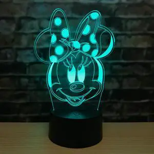 Weastlinks Disney Cartoon 3D Night Light Minnie Mickey Mouse Acrylic Touch 3D illusion Lamp Bedroom Decorative Table Lamp Child Toys Gifts