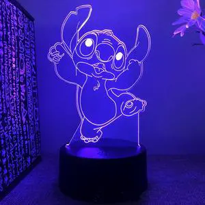 Weastlinks Anime Kawaii Stitch Lilo and Stitch 3D Illusion Bedroom Decoration Desk Lamp Acrylic Sleep Night Light Birthday Christmas Gift