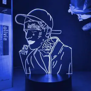 Weastlinks Acrylic 3D Lamp Night light American Rapper Lil Peep Led Night Light for Home Decoration