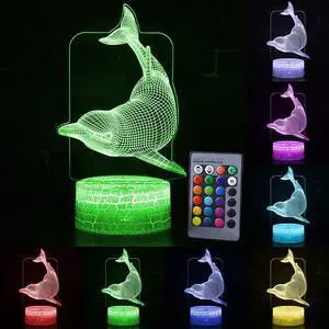 Weastlinks Remote / Touch Control 3D LED Night Light LED Table Desk Lamp Dolphin LED Night Light Color Change 3D LED Light for Kids Gift