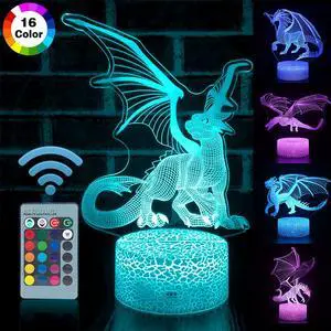 Weastlinks 16 Colors 3D LED Night Light Remote and Touch Control LED Lamp Bedroom Decor Desk Setup Lighting Kids Gift Dragon Night Lights