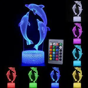Weastlinks Remote / Touch Control 3D LED Night Light LED Table Desk Lamp Dolphin LED Night Light Color Change 3D LED Light for Kids Gift