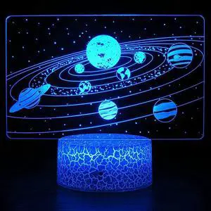 Weastlinks Solar System 3D Optical Illusion Side Table Lamp Universe Space Galaxy LED Night Light Room Decor Light Gift for Boys and Girls