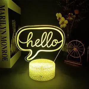 Weastlinks 3D LED Night Light Room Decor Good Vibes Dream Open Hello Flash Neon Sign Table Lamp for Home Party Wedding Decor 16 Colors