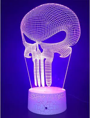Weastlinks 16 Color Change Punisher 3D NightLight USB Battery Powered Touch Illusion Lamp With Remote For Christmas Halloween Birthday Gift
