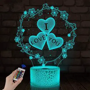 Weastlinks 3D Love Romantic Illusion Light 16 Colors Change Night Light LED Heart Sleep Light for Valentines Wife Boyfriend Girlfriend