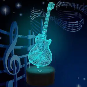 Weastlinks 16 Colors Changing Guitar Musical Instrument 3D Night Light USB Remote &Touch LED Illusion Lamp For Music Lover Home Party Decor