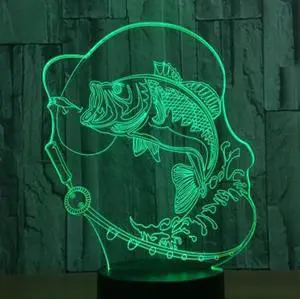 Weastlinks 3D LED Night Light Go Fishing 7 Color Change LED Lights USB Novelty Lamp Children's Night Light Atmosphere LED Desk Lamp