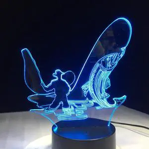Weastlinks 3D LED Night Light Go Fishing 7 Color Change LED Lights USB Novelty Lamp Children's Night Light Atmosphere LED Desk Lamp
