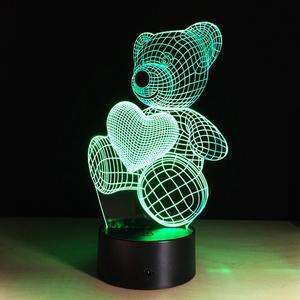 Weastlinks Cartoon Cute Heart Bear Shape Acrylic LED Lamp 3D Baby Night Light Sleeping Lighting 7 Colors with Touch and Remote Control