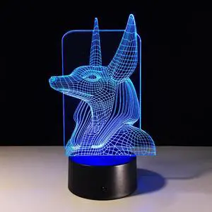 Weastlinks 3D Night Light Egypt Anubis 3D Bulbing Lamp Illusion Colors Changing Desk Light With Black Touch Base Decor Night Light