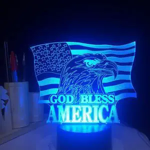Weastlinks Creative 7 Colorful Gradients Atmosphere Visual 3D USA Flag LED Night Light USB Table Lamp Bedside Home Decor Gift