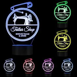 Weastlinks Tailor Shop Sewing Tools 3D Optical illusion Novelty Light Sewing Machine Seamstress Decorative Lighting Coffee Logo Sleepy Light Table Lamp