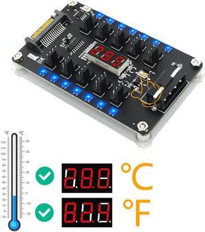 Weastlinks Fan Hub Motherboard 1 to 10pin 3/4Pin Fan to SATA 4Pin PWM Cooler Splitter 12V Power Supply Controller Adapter +LED Temperature