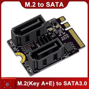 Weastlinks M.2 to SATA Adapter WiFi M.2 Key A+E to 2 Port SATA3.0 Expansion Card Riser SATA3 6Gb M2 2230 PCIE3.0 Bandwidth for SATA SSD HDD