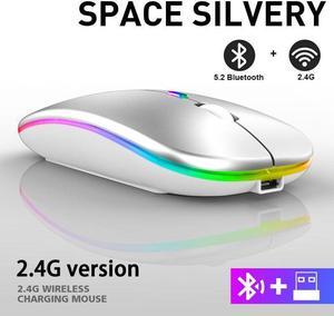 Weastlinks 2.4G Wireless Mouse RGB Rechargeable Mice Wireless Computer Mouse LED Backlit Gaming Mouse for Laptop PC Silver