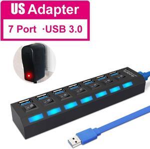 Weastlinks USB 3.0 Hub 7 Port USB Hub 3.0 Multi USB Splitter 3 Hab Use Power Adapter 7 Ports Multiple Expander USB3.0 Hub with Switch for PC
