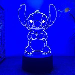 Weastlinks Anime Kawaii Stitch Lilo and Stitch 3D Illusion Bedroom Decoration Desk Lamp Acrylic Sleep Night Light Birthday Christmas Gift