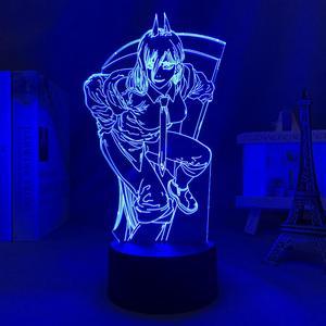 Weastlinks 3D LED Lamp Anime Chainsaw Man for Bedroom Decoration Nightlight Kids Birthday Gift Manga Chainsaw Man Led Night Light Bedside