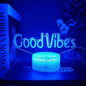 Weastlinks 3D LED Night Light Room Decor Good Vibes Dream Open Hello Flash Neon Sign Table Lamp for Home Party Wedding Decor 16 Colors