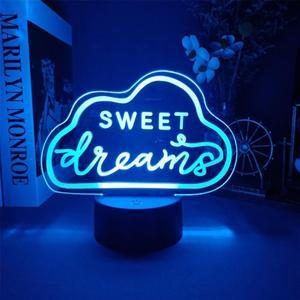 Weastlinks 3D LED Night Light Room Decor Good Vibes Dream Open Hello Flash Neon Sign Table Lamp for Home Party Wedding Decor 16 Colors