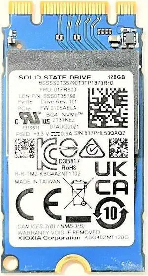 Kioxia Former Toshiba 128GB PCIe NVMe SSD 2242 KBG40ZMT128G Solid State Drive