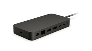 thumbnail interactive-video image 1 of Microsoft Surface Dock 2 (Model 1917) With 1931 Power Supply – Used, 6ft USB-C/DisplayPort Cord 1 of 6