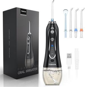 Water Flosser Cordless Professional, TEBIKIN 300ML Portable Dental Oral Irrigator with 5 Modes, IPX7 Waterproof Rechargeable Water Pick Teeth Cleaner Electric for Home Travel