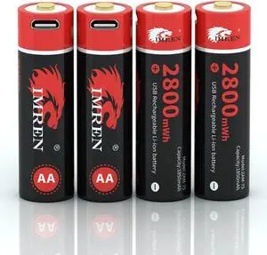 IMREN AA Battery,Rechargeable AA Lithium Batteries 1.5V 2800mWh, Over 1200 Cycles, 4 in 1 Micro USB Cable,4-Pack