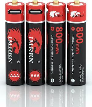 IMREN AAA Battery,Rechargeable AAA Lithium Batteries 1.5V 800mWh, Over 1200 Cycles, 4 in 1 Micro USB Cable,4-Pack
