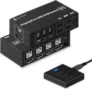 Synvisus 4 Port DisplayPort KVM Switch 3D UHD 4K@60Hz 4 In 1 Out USB and DP KVM Switcher For 4 PCs Share Keyboard Mouse Monitor and USB 2.0 Devices, With 4 USB Cables Synvisus 4 Port DisplayPort KVM Switch 3D UHD 4K@60Hz 4 In 1 Out USB and DP KVM Switcher For 4 PCs Share Keyboard Mouse Monitor and USB 2.0 Devices, With 4 USB Cables