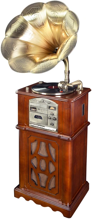 Olden Days All-in-One Record Player | Authentic Vintage Style | Bluetooth Input | CD Player | Cassette Tape Player | AM/FM Radio | USB/SD Playback | Speakers & Horn | Handmade Real Wood Exterior Olden Days All-in-One Record Player | Authentic Vintage Style | Bluetooth Input | CD Player | Cassette Tape Player | AM/FM Radio | USB/SD Playback | Speakers & Horn | Handmade Real Wood Exterior