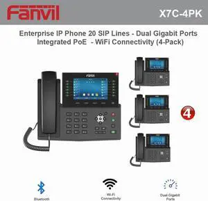 Fanvil X7C High-End Enterprise IP Phone 20 SIP Lines with Dual Gigabit Ports and Integrated PoE and WiFi Connectivity (4-Pack)